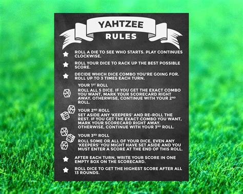 Yard Yahtzee PosterYard Yahtzee RuleYahtzee Game RuleYard | Etsy | Yard ...