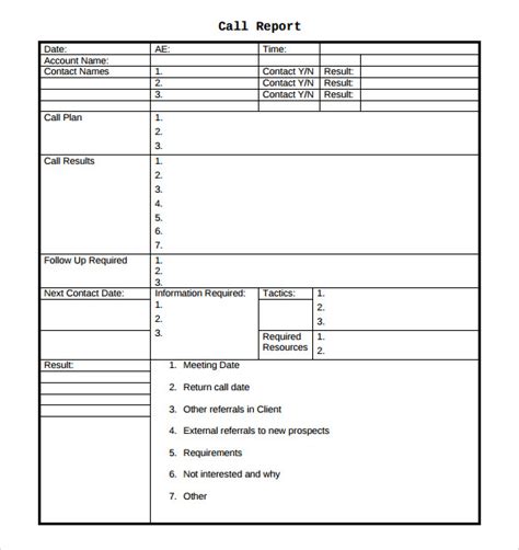 Efficient Sales Call Report Template