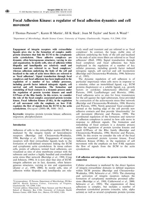 (PDF) Focal Adhesion Kinase: A regulator of focal adhesion dynamics and ...