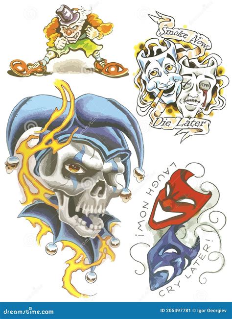 Jester Tattoo Set. Set of Labels and Elements. Vector Set Illustration ...