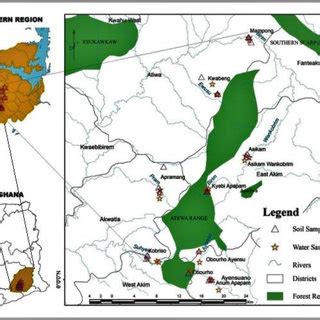 Map of Ghana showing the Atewa forest landscape and the eight studied... | Download Scientific ...