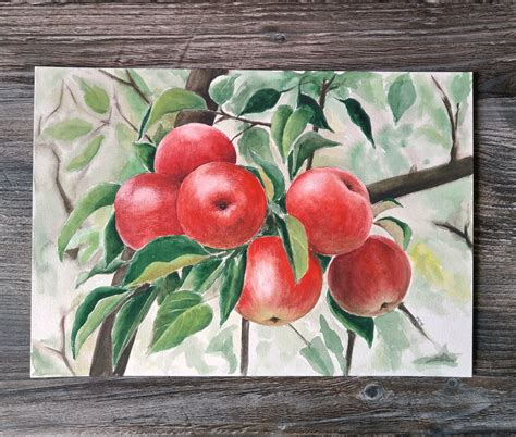 Apple Tree Painting Watercolor Original Kitchen Wall Art | Etsy