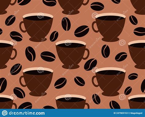 Coffee Cups and Coffee Beans Seamless Pattern. Roasted Coffee Beans. Design for Banner, Posters ...