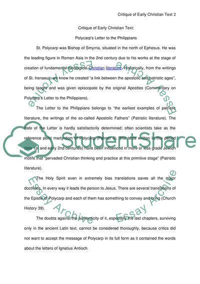 Analyzing Polycarp's Letter to the Philippians Essay Example | Topics ...