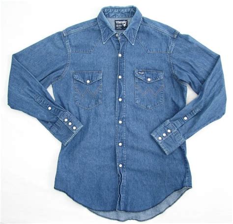 Vintage WRANGLER Denim Pearl Snap Shirt Mens 16 by whenistomorrow