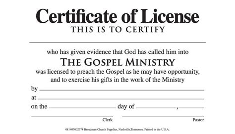 Certificate of License for Minister - Billfold-Size | Lifeway