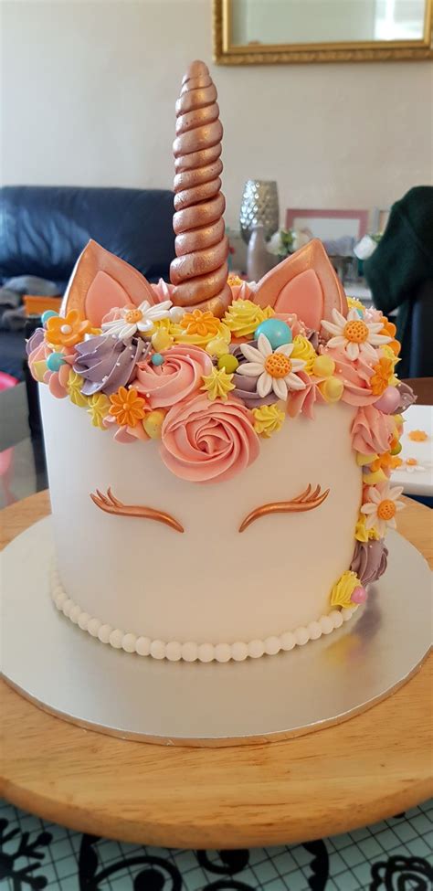 My 2nd Unicorn Cake...with a colour scheme of baby pink, yellow and ...