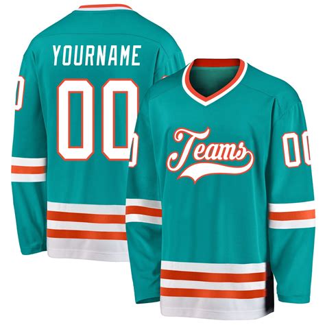 Custom Aqua White Orange Hockey Jersey – Jersey Custom .Co