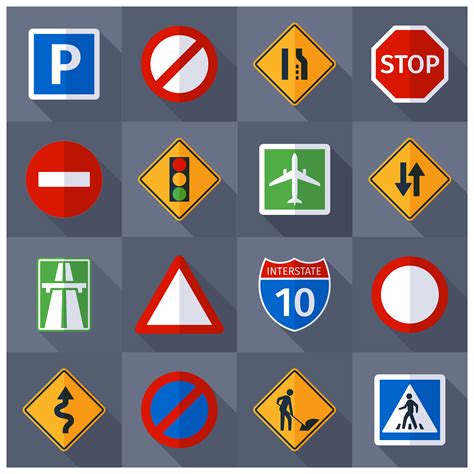 Road traffic signs flat icons set 461833 Vector Art at Vecteezy