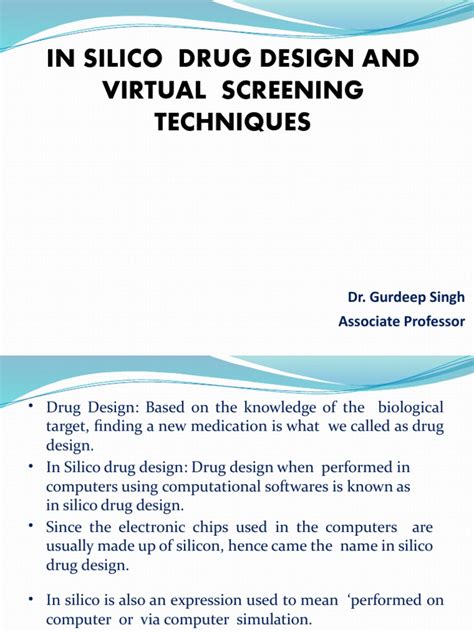 In Silico Drug Design and Virtual Screening Techniques: Dr. Gurdeep ...