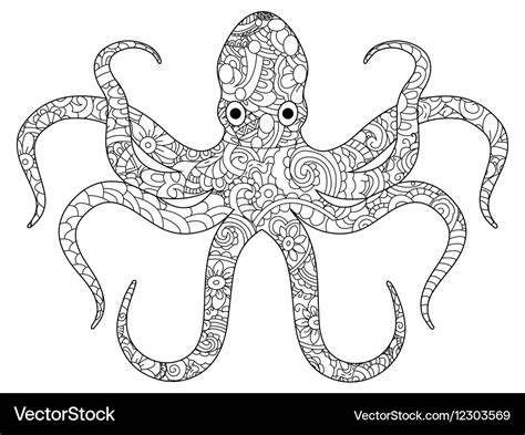 Octopus coloring book for adults Royalty Free Vector Image