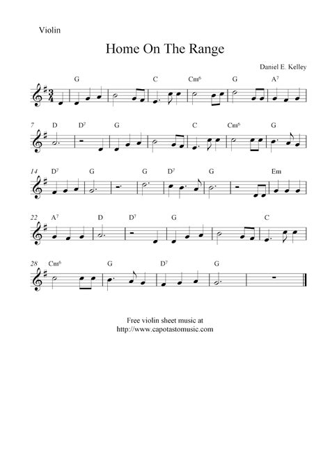 Easy Sheet Music For Beginners: Home On The Range; free violin sheet ...