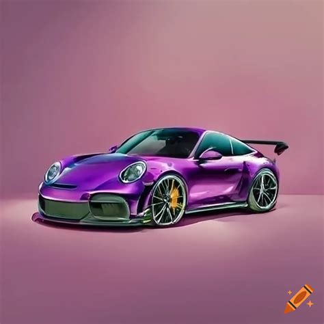 Watercolor of a purple rose porsche 911 gt3 rs from the side