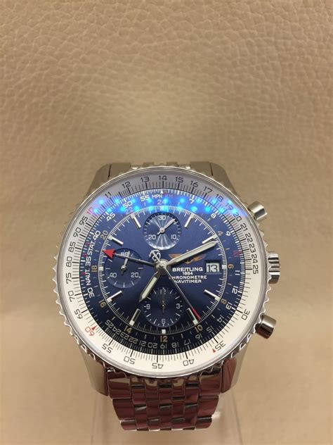 SOLD - Breitling Navitimer World Blue Dial- 46mm- B and P - $3,950 ...