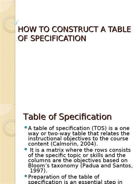 How to Construct an Effective Table of Specifications | PDF | Affect ...