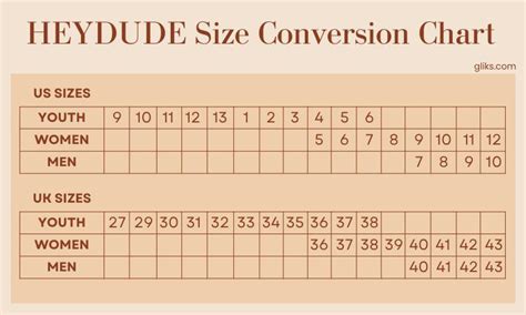 HEYDUDE Shoes Size Chart – Glik's