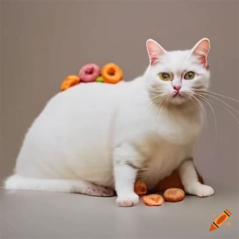 White cat surrounded by fruit loops