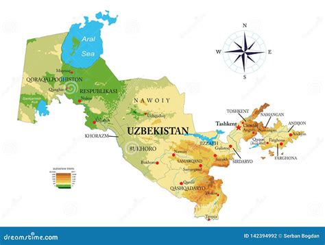 Uzbekistan physical map stock vector. Illustration of uzbekistan ...