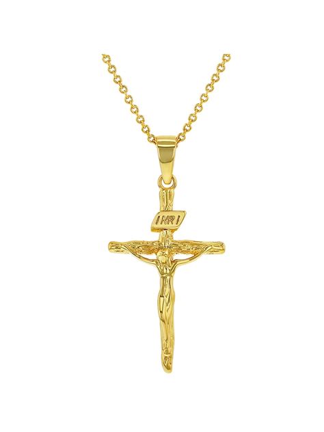 In Season Jewelry - 18k Gold Plated Crucifix Jesus Christ Cross Necklace Religious Pendant 19 ...