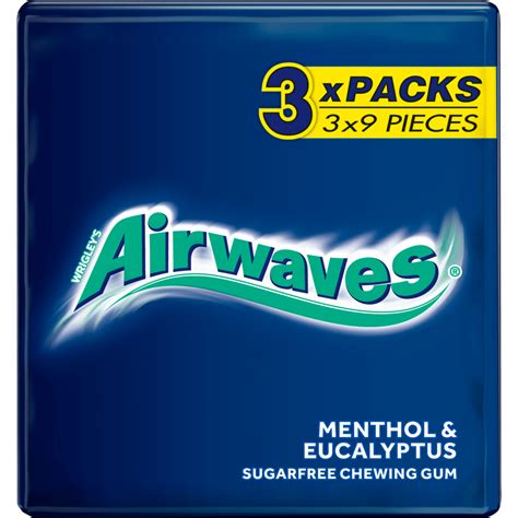 AIRWAVES Menthol & Eucalyptus Chewing Gum Sugar Free Multipack 3 x 9 Pieces | AIRWAVES