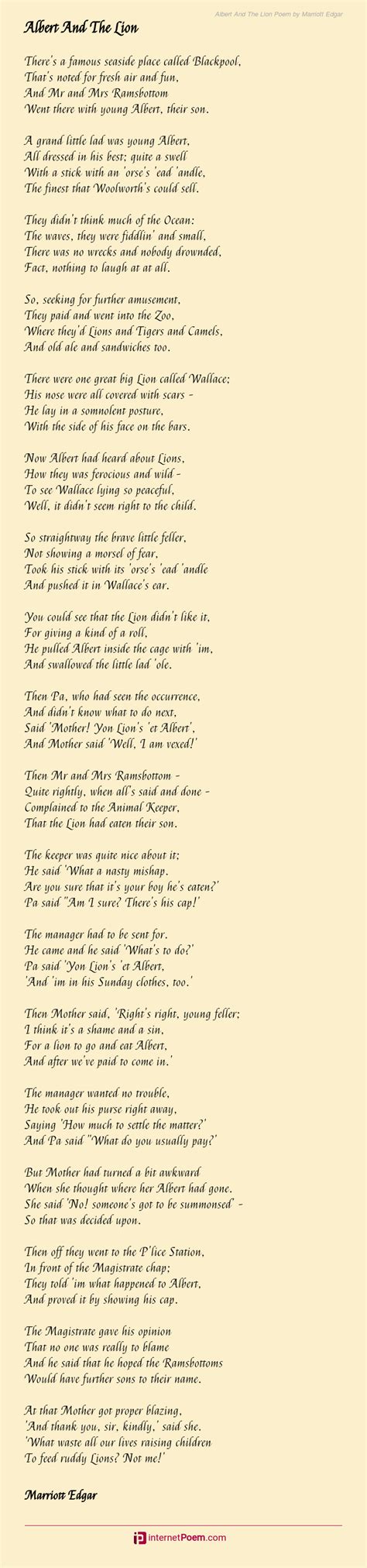 Albert And The Lion Poem by Marriott Edgar