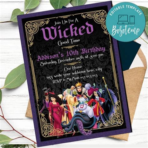 Disney villain Birthday Invitation Template Instant Download ...