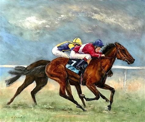 FLYING FINISH-W by Alexandra Churchill Oil ~ 20" x 24" | Art, Painting, Horses