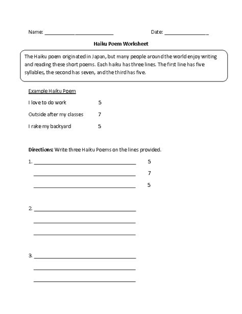 Haiku Poem Poetry Worksheet | Haiku poems, Poetry worksheets, Haiku poems for kids