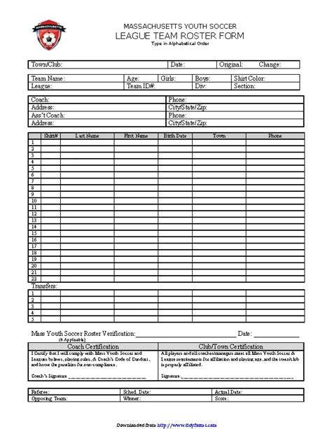 Soccer Team Roster Template - PDFSimpli