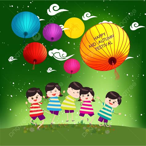 Mid Autumn Festival Background With Happy Kids Playing Lanterns Template Download on Pngtree