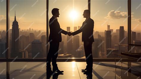 Silhouette of two businessmen shaking hands | Premium AI-generated image