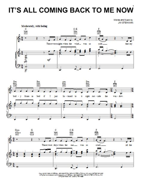 Celine Dion "It's All Coming Back To Me Now" Sheet Music | Download PDF Score 83512