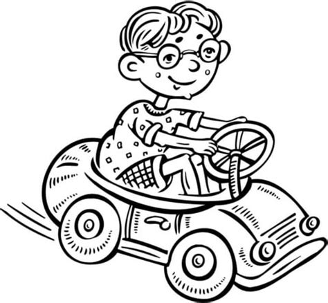 Little Boy Driving a Toy Car coloring page | Free Printable Coloring Pages