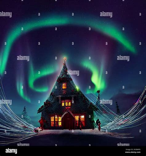 Santa's house at the North Pole in the Arctic circle Northern Lights in ...