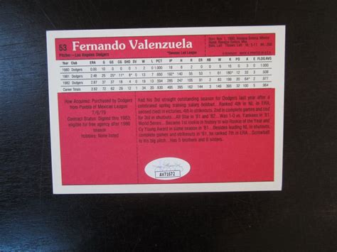 1983 Donruss Action All Star # 53 Fernando Valenzuela Autograph Signed ...