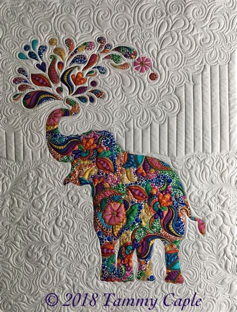 Quilted elephant “Paisley Splash” Pieced and quilted by Tammy Caple. Pattern by Windham Fabric ...