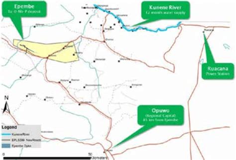 Map of the Kunene area indicating the location of Epembe (modified ...