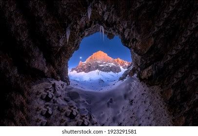 Cave Entrance Winter Snow Mountains Winter Stock Photo (Edit Now) 1923291581