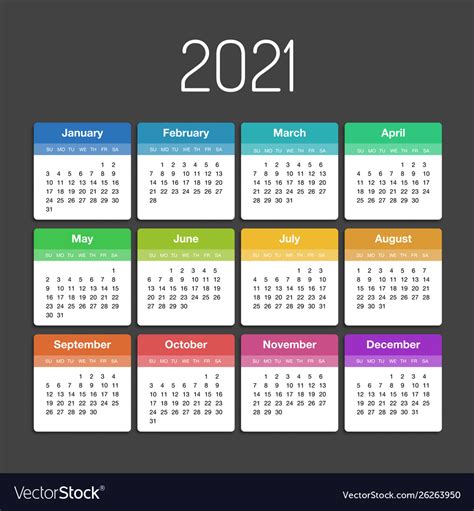 Calendar 2021 year template day planner Royalty Free Vector