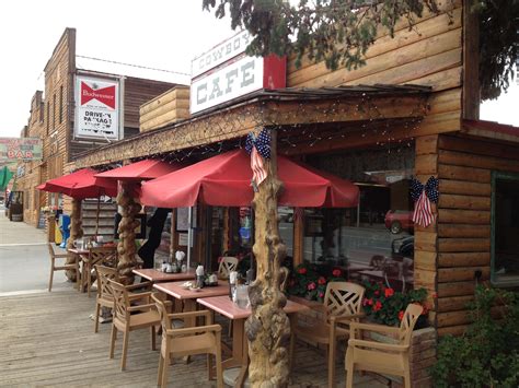 To the left is a saloon, and to the right is the Cowboy Cafe in the old west town of Dubois, WY ...