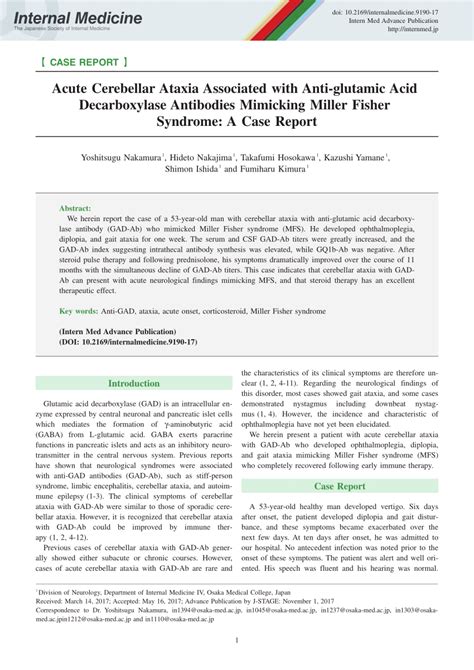 (PDF) Acute Cerebellar Ataxia Associated with Anti-glutamic Acid Decarboxylase Antibodies ...