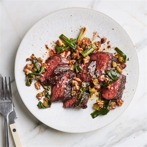 Hanger Steak with Charred Scallion Sauce | Recipe | Pan roasted steak ...