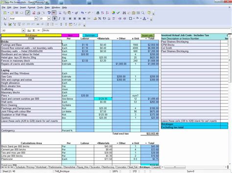 Demolition Estimating Spreadsheet throughout Construction Bid Template Free Excel Along With ...