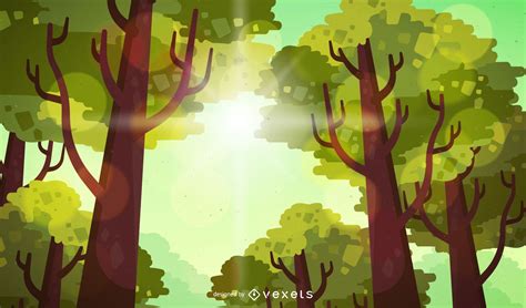 Baixar Vetor De Ilustração De Floresta Plana Com Sol