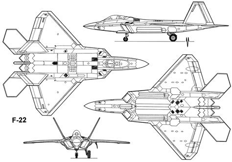 Lockheed Martin F-22 Raptor Blueprint - Download free blueprint for 3D ...