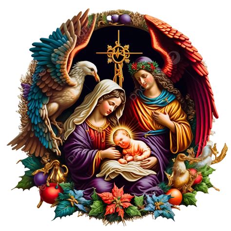 Birth Of Jesus Holy Family With Beautiful Christmas Decoration ...