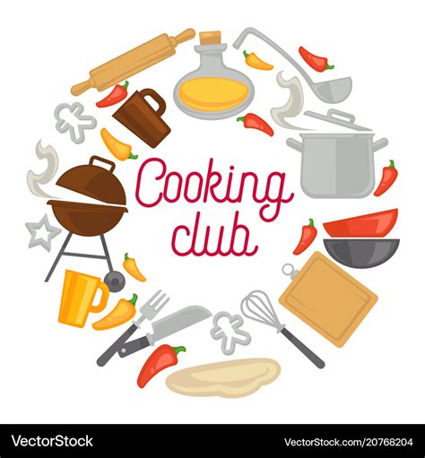 Cooking club chef kitchenware icons poster Vector Image