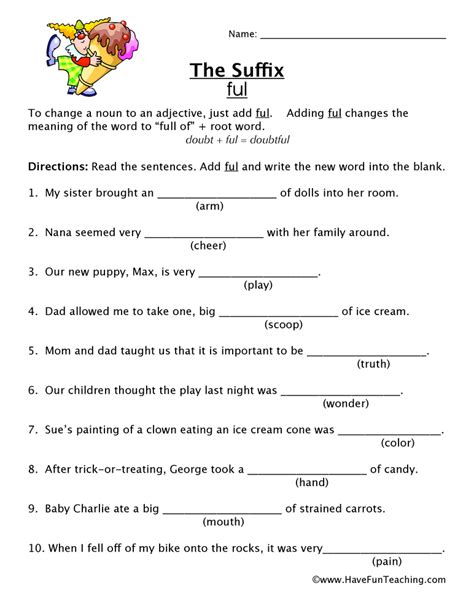 Suffix FUL Worksheet - Have Fun Teaching