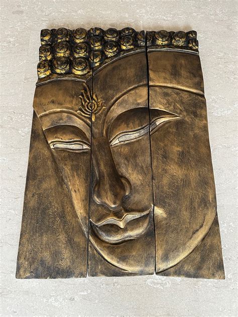 3D Buddha Face solid wood wall display, Furniture & Home Living, Home ...