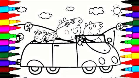 How To Draw and Color Peppa Pig Car Coloring Pages Videos for Children Learn Colors Teach ...